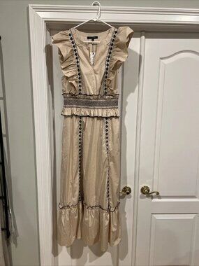 NWT Strut & Bolt Cotton Dress With Embroidery And smocked Waist Size L